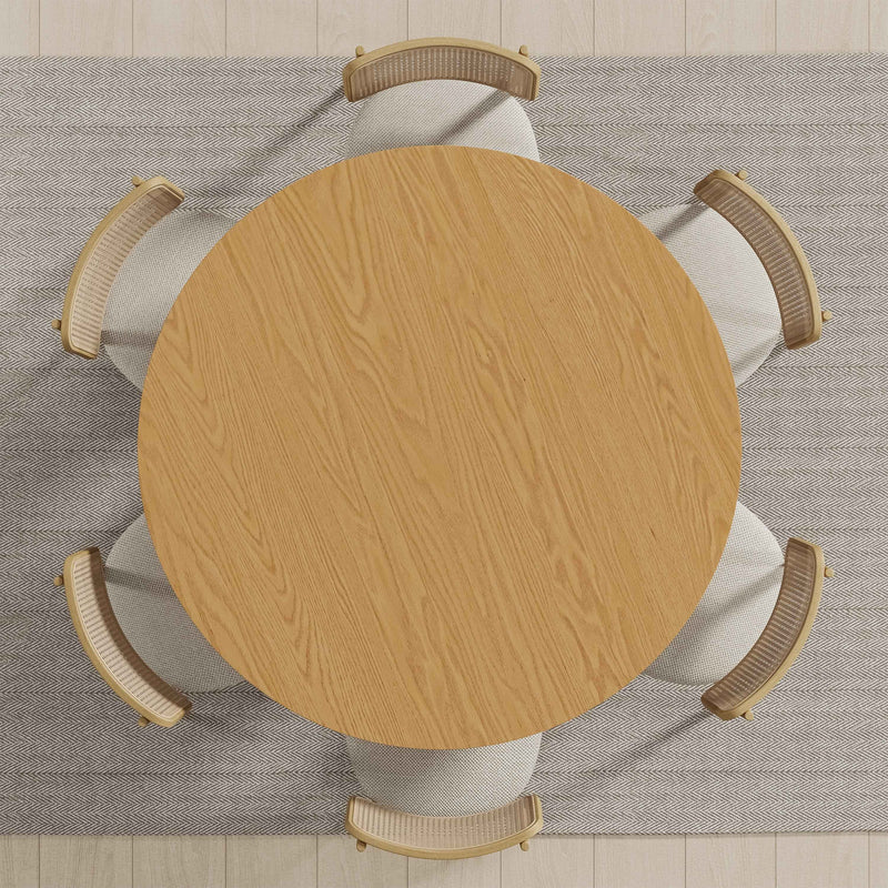 52" Beige Solid Wood Pedestal Base Round Top Dining Table