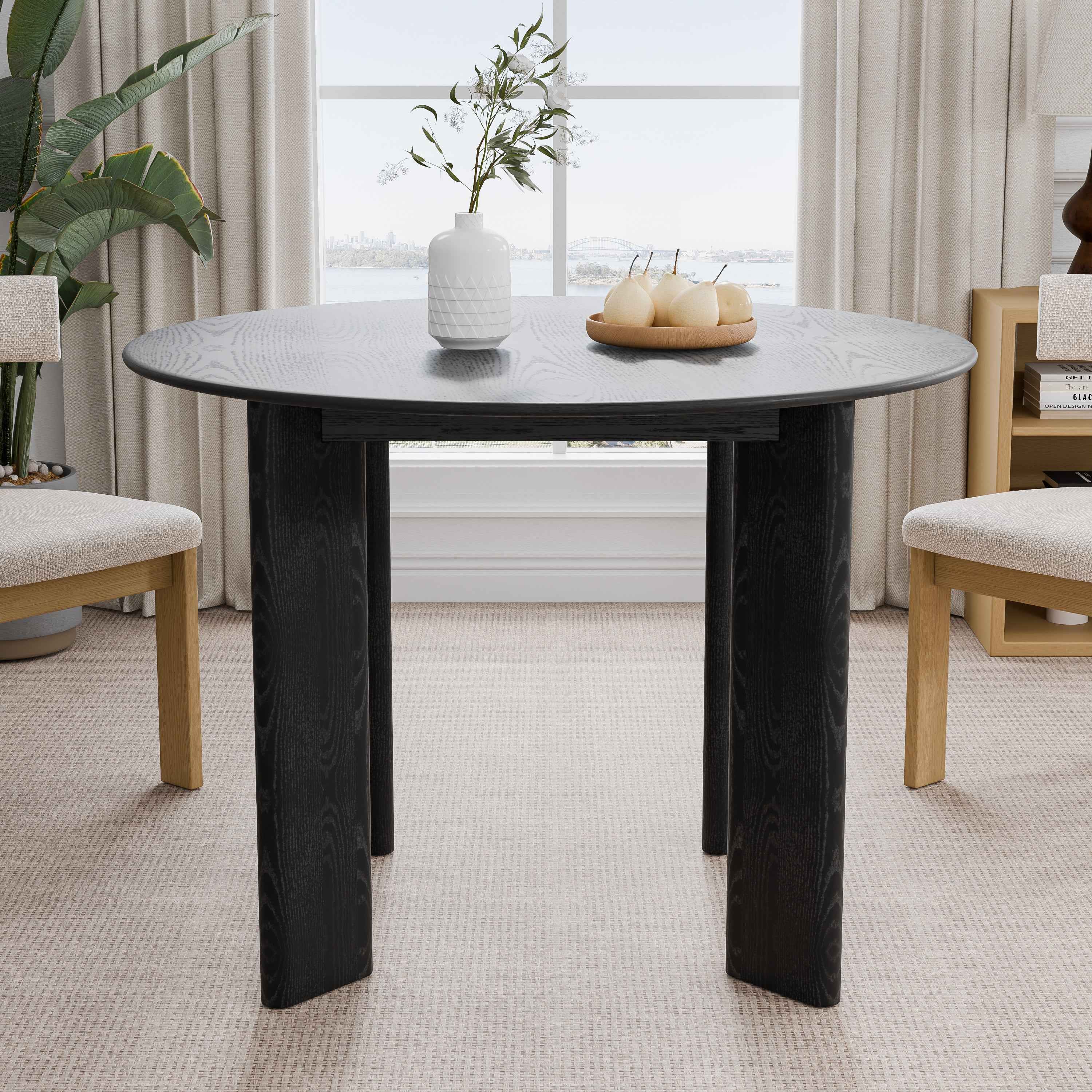 42" Black Solid Wood Round Top Dining Table