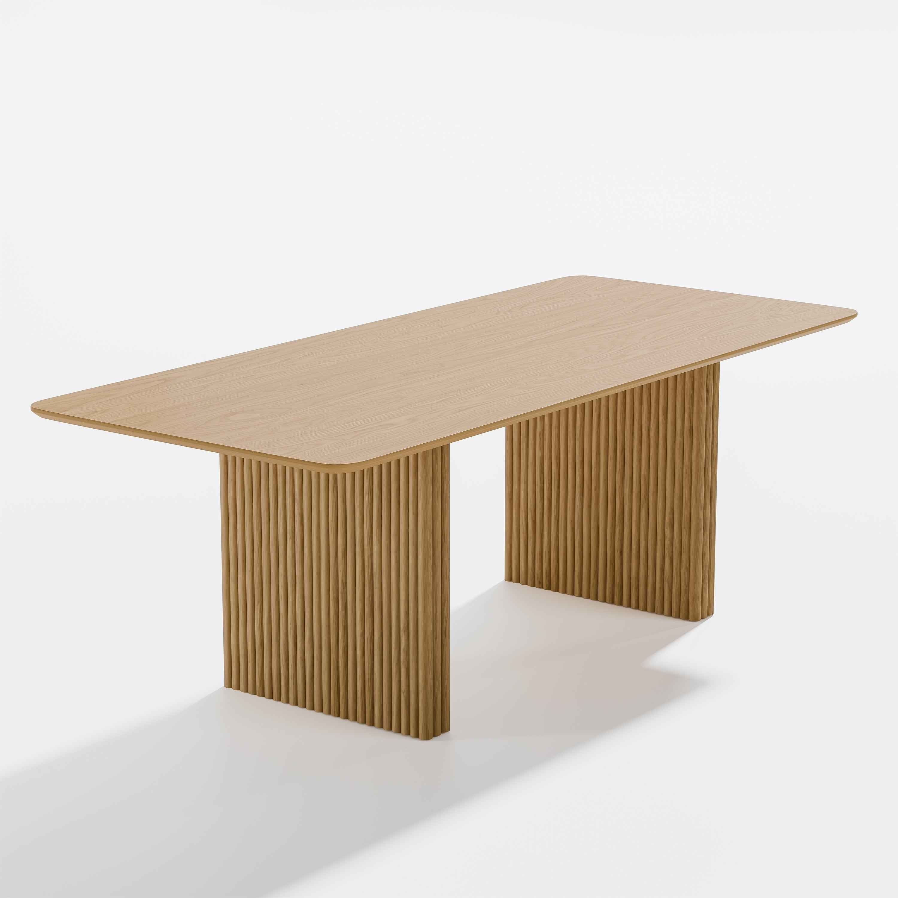 79" Natural Solid Wood Mirrored Double Pedestal Base Dining Table