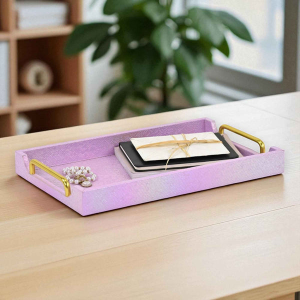 16" Pink Handmade Serving Tray With Handles