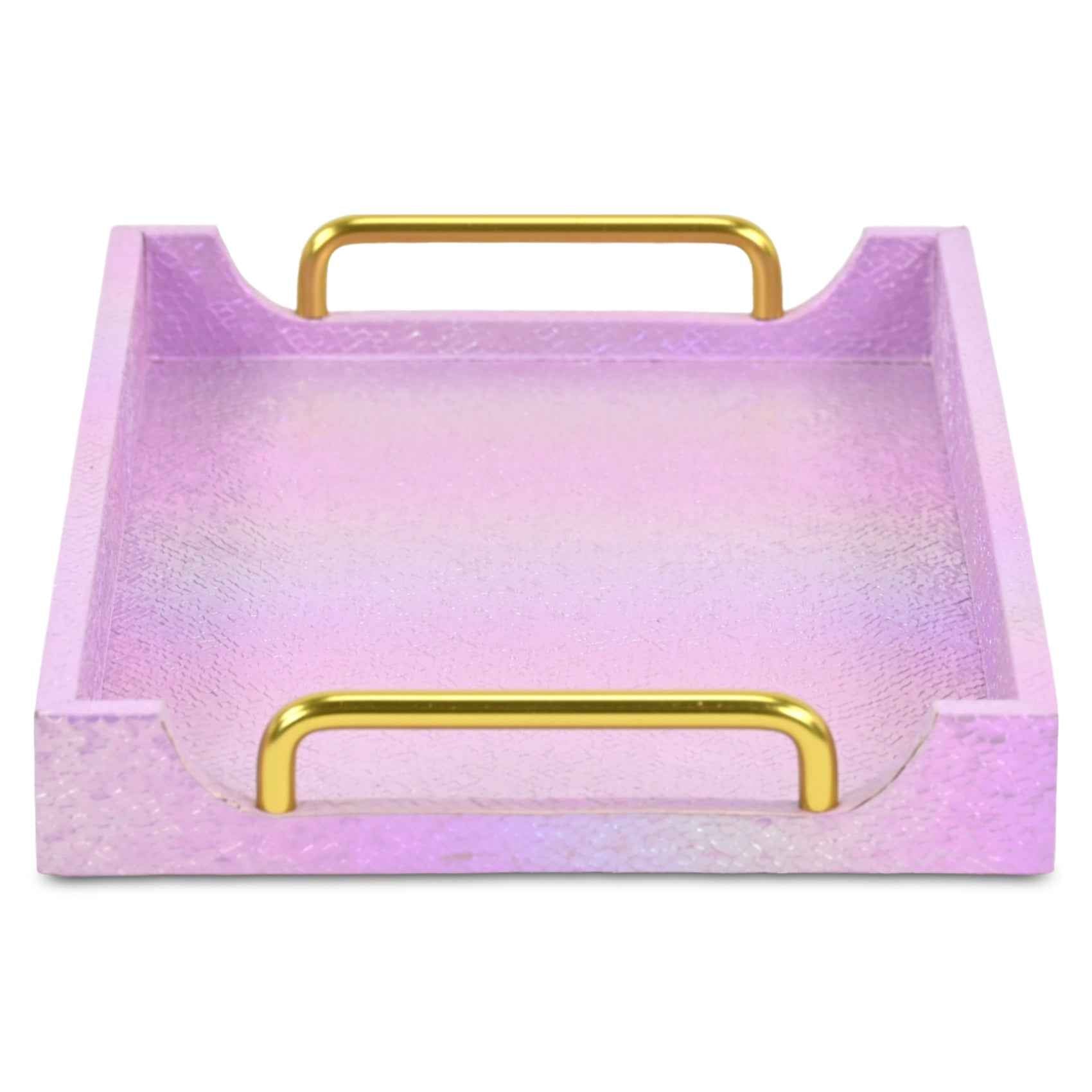 16" Pink Handmade Serving Tray With Handles