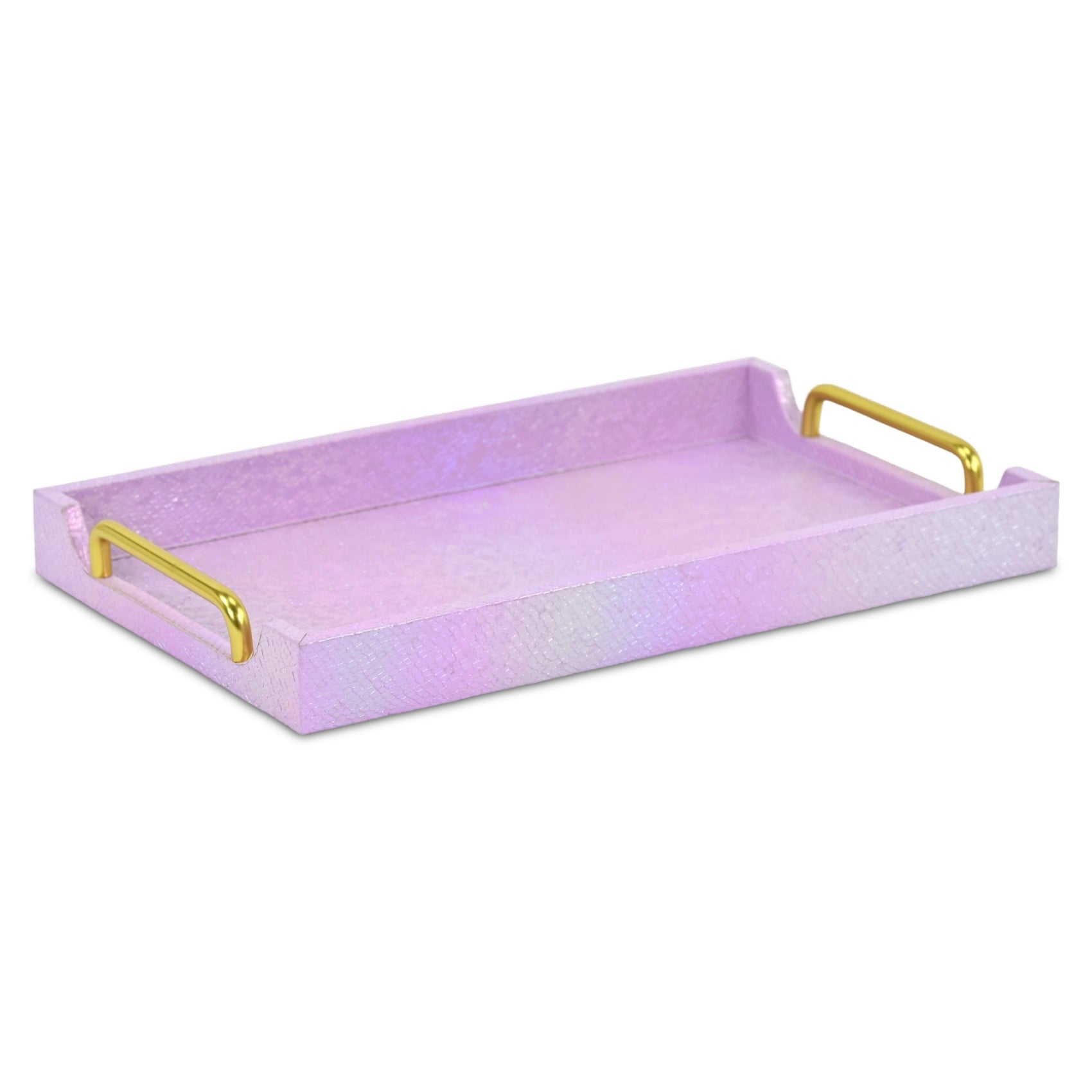 16" Pink Faux Shagreen Serving Tray With Handles - Kitchen & Dining