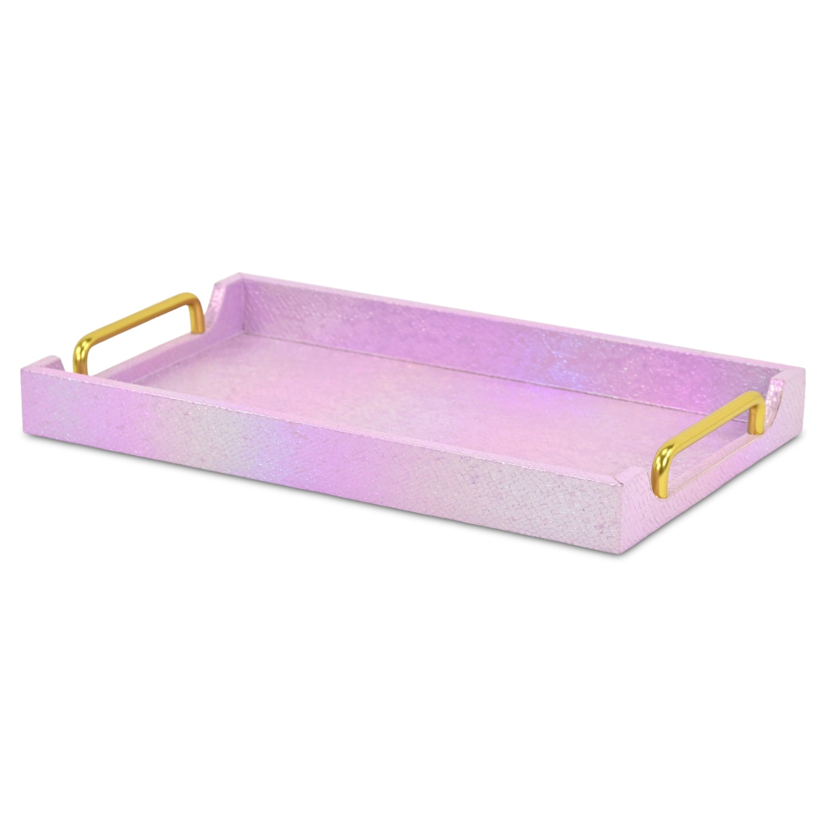 16" Pink Faux Shagreen Serving Tray With Handles - Kitchen & Dining