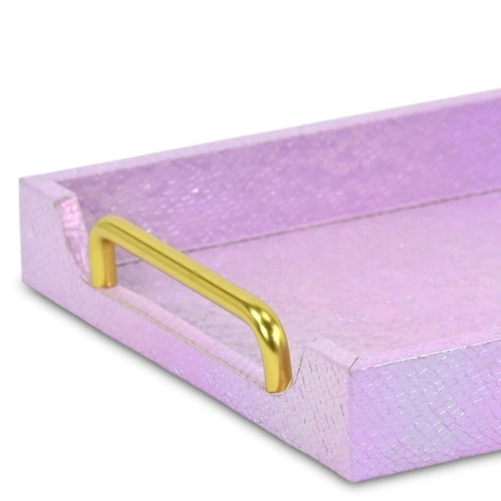 16" Pink Faux Shagreen Serving Tray With Handles - Kitchen & Dining