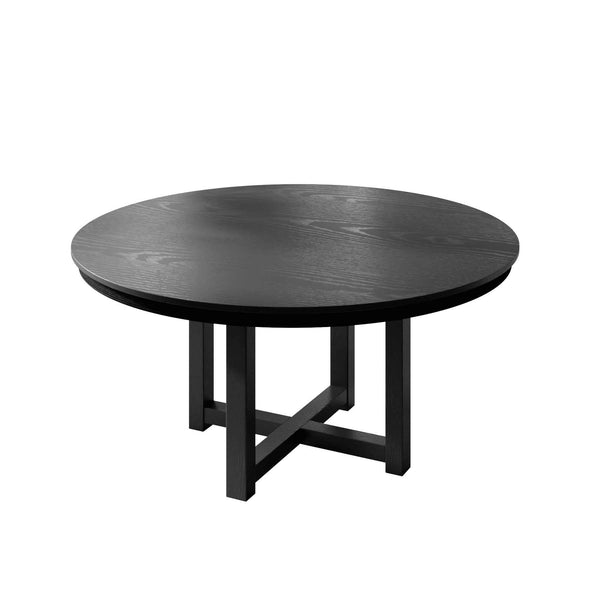 52" Black Solid Wood Mirrored Double Pedestal Base Round Top Dining Table