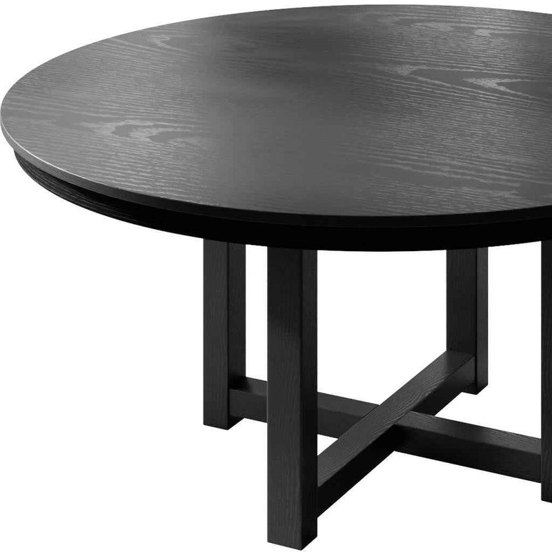 52" Black Solid Wood Mirrored Double Pedestal Base Round Top Dining Table