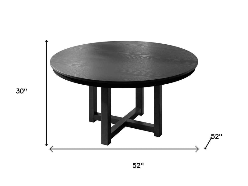 52" Black Solid Wood Mirrored Double Pedestal Base Round Top Dining Table