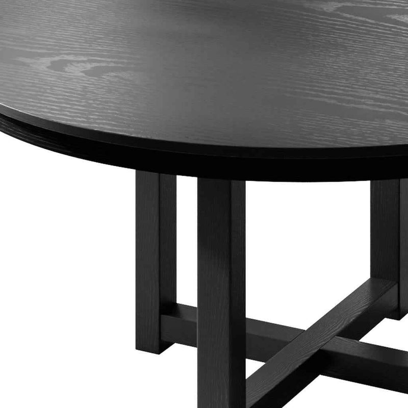 52" Black Solid Wood Mirrored Double Pedestal Base Round Top Dining Table