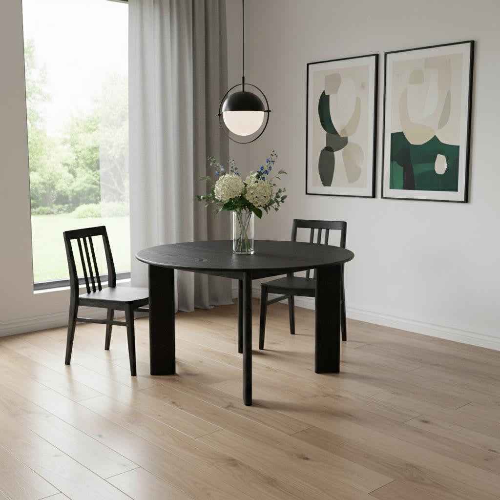 51" Black Solid Wood Round Top Dining Table