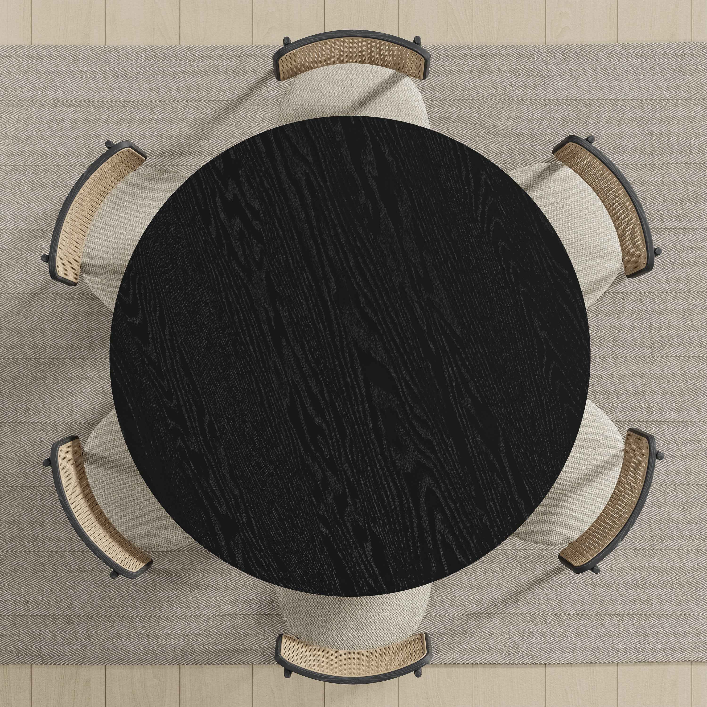 51" Black Solid Wood Round Top Dining Table