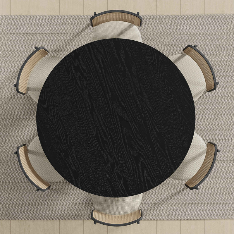 51" Black Solid Wood Round Top Dining Table