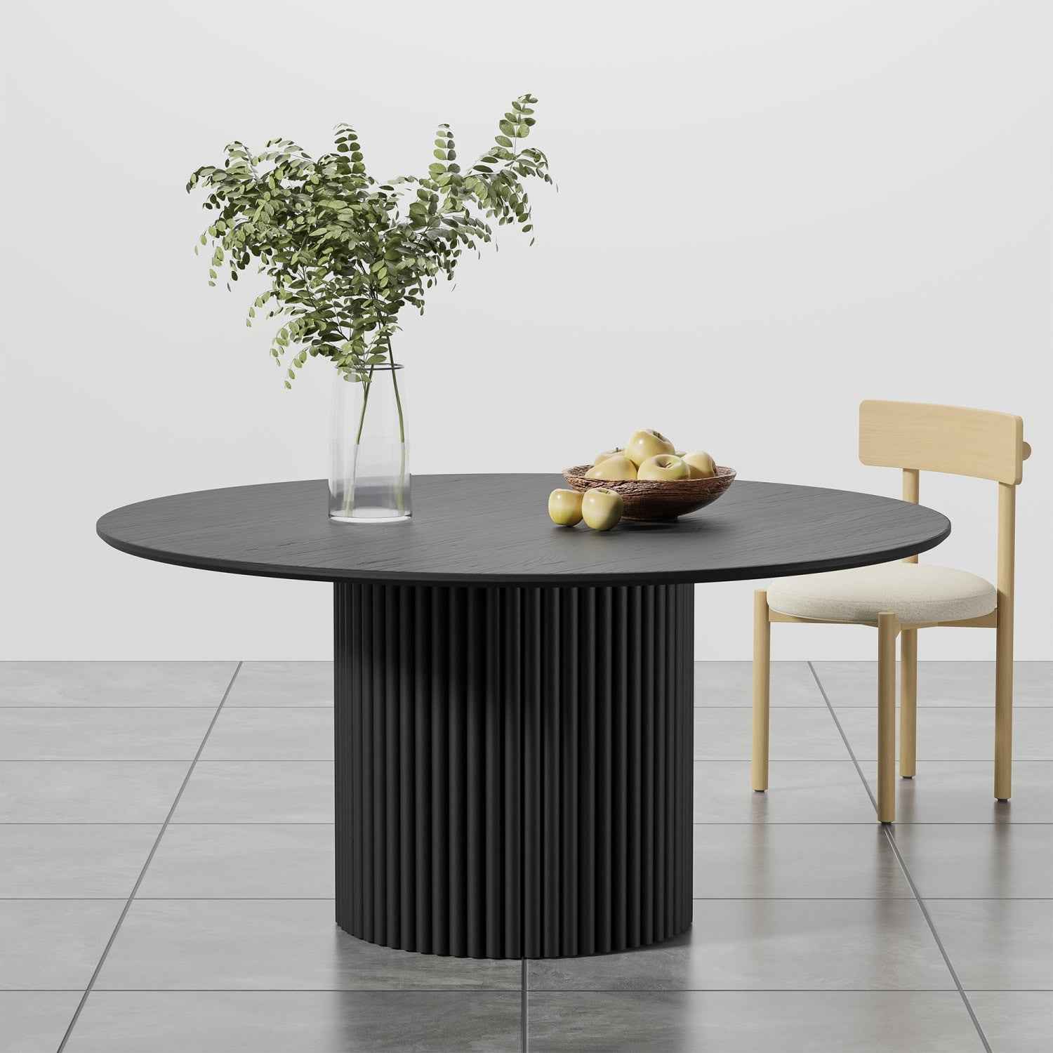 60" Black Wood Pedestal Base Round Top Dining Table