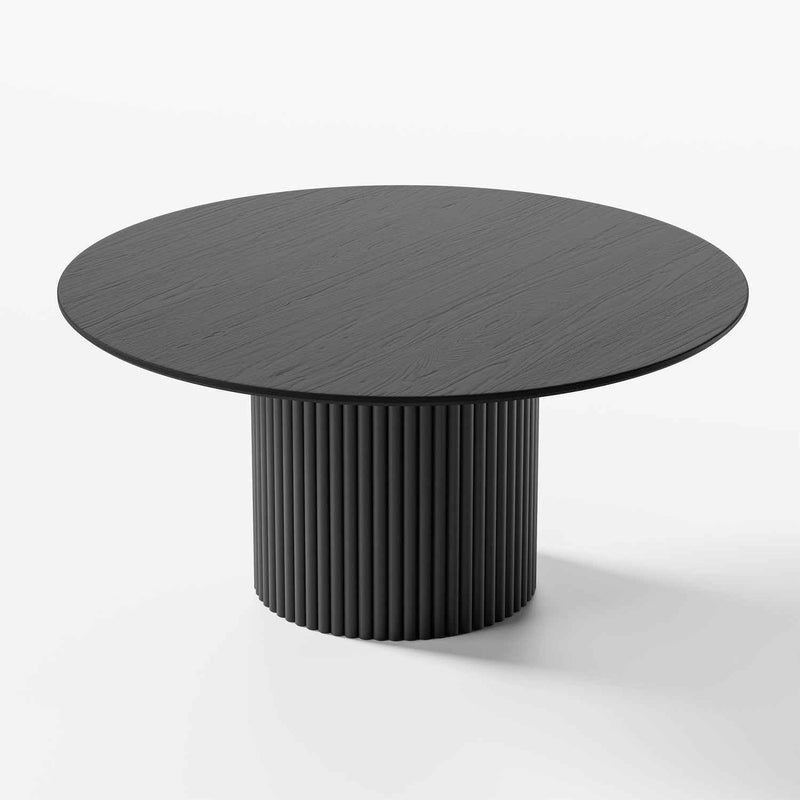 60" Black Wood Pedestal Base Round Top Dining Table