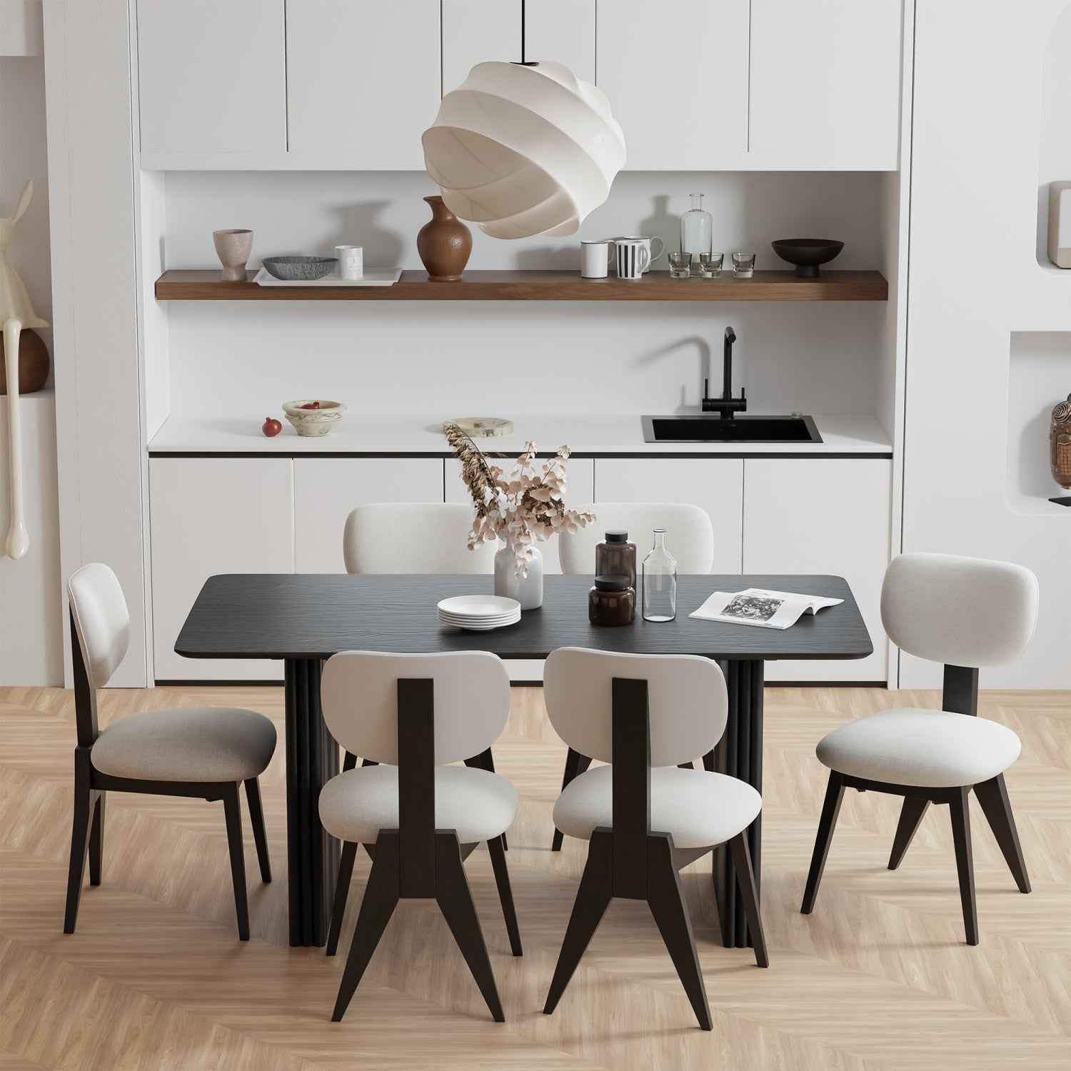 67" Black Wood Double Pedestal Base Dining Table