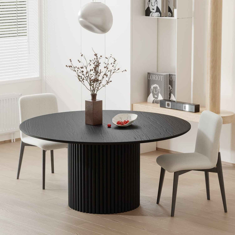 60" Black Wood Pedestal Base Round Top Dining Table
