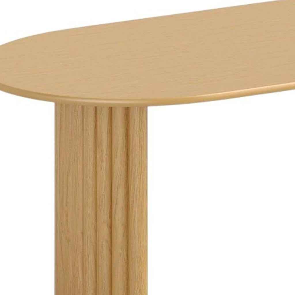 79" Natural Solid Wood Mirrored Double Pedestal Base Oval Dining Table