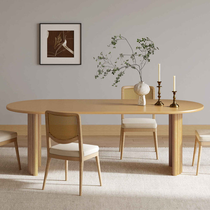 79" Natural Solid Wood Mirrored Double Pedestal Base Oval Dining Table