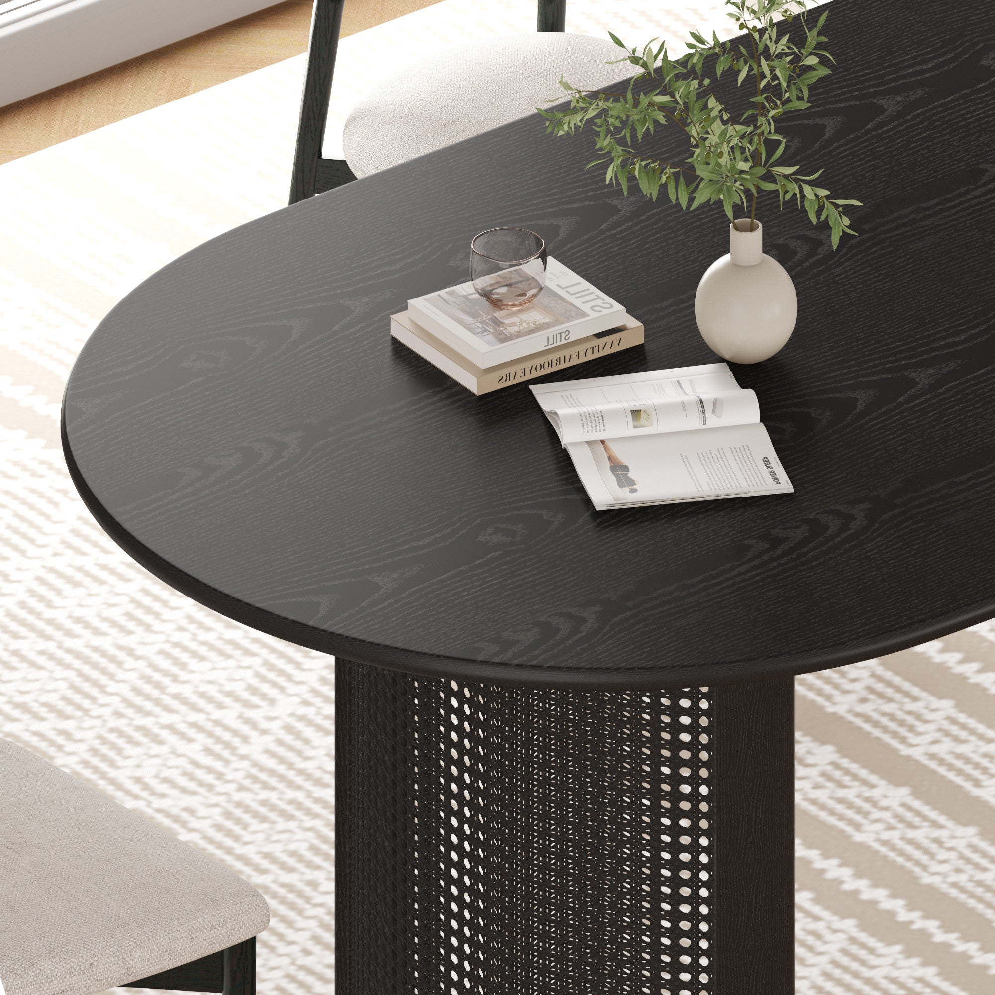 66" Black Solid Wood Double Pedestal Base Oval Dining Table Default Title