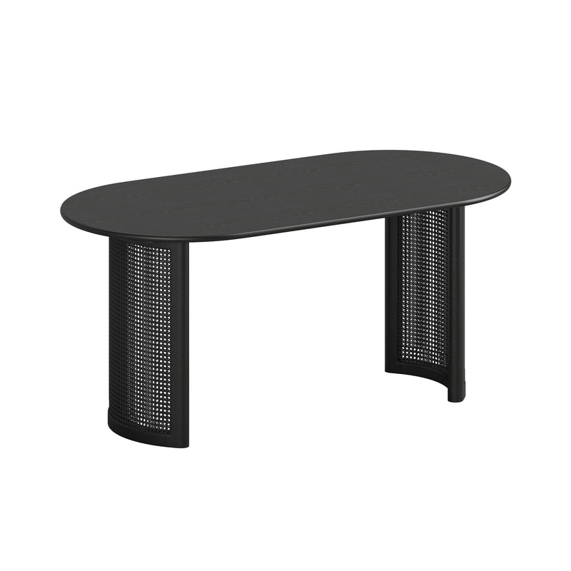 66" Black Solid Wood Double Pedestal Base Oval Dining Table