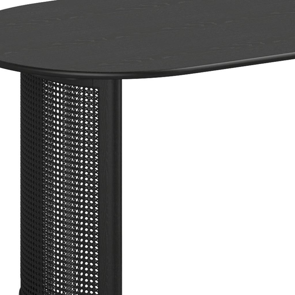66" Black Solid Wood Double Pedestal Base Oval Dining Table
