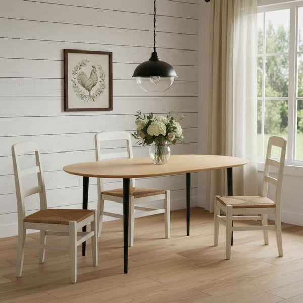 67" Natural Solid Wood Mirrored Double Pedestal Base Oval Dining Table