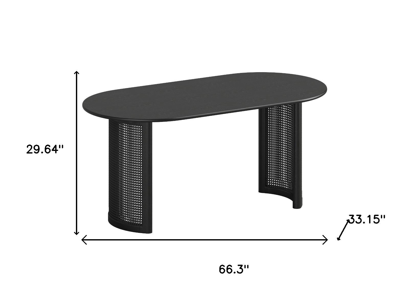 66" Black Solid Wood Double Pedestal Base Oval Dining Table