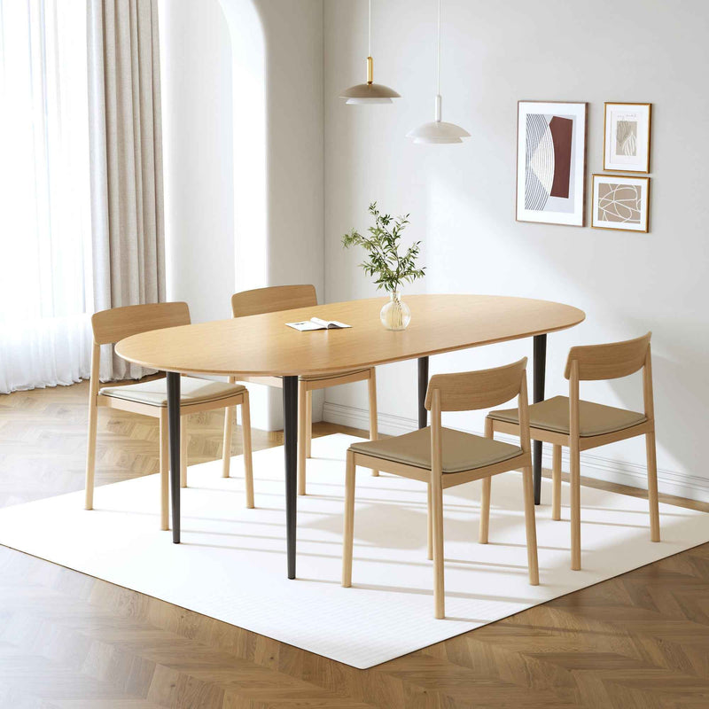 67" Natural Solid Wood Mirrored Double Pedestal Base Oval Dining Table