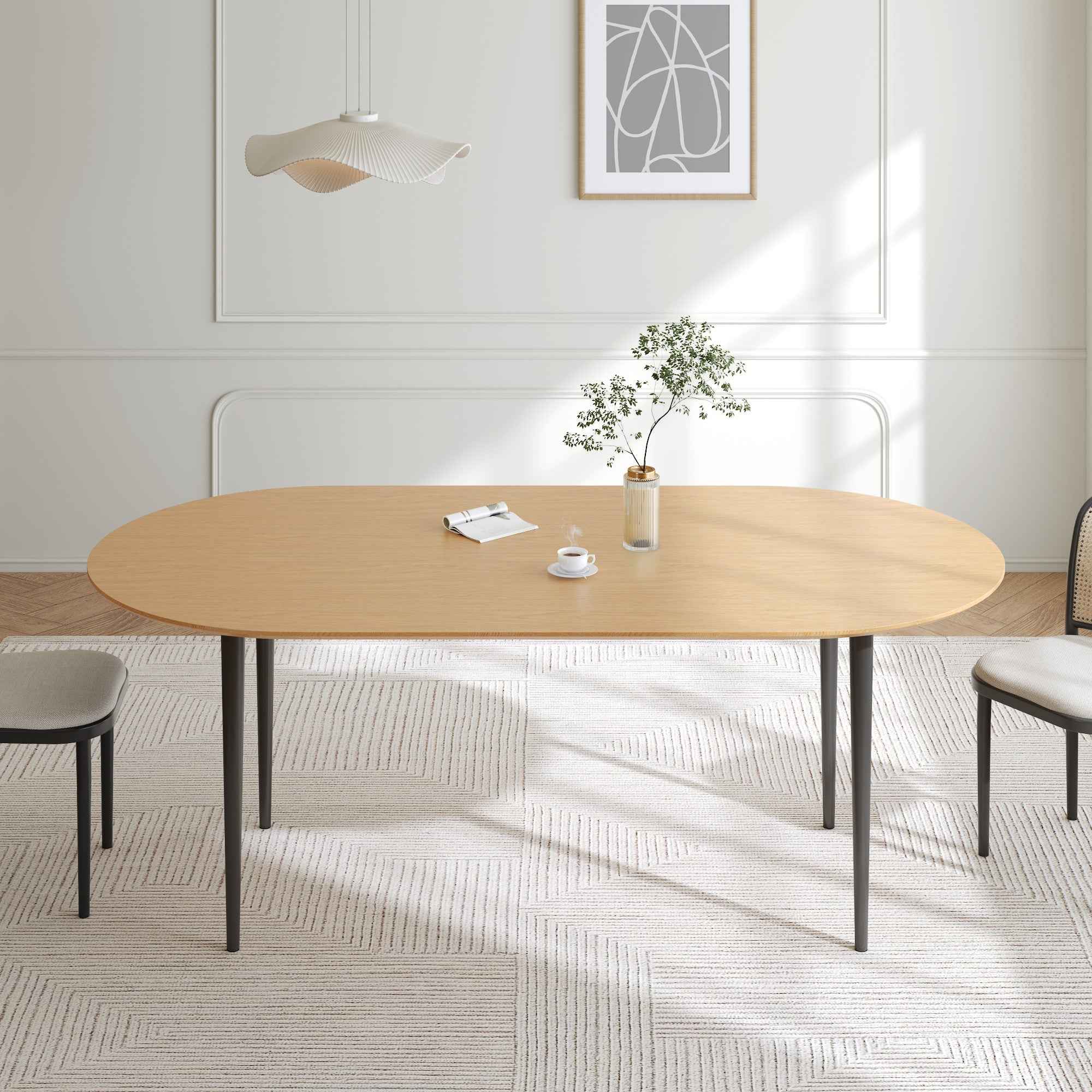 67" Natural Solid Wood Mirrored Double Pedestal Base Oval Dining Table