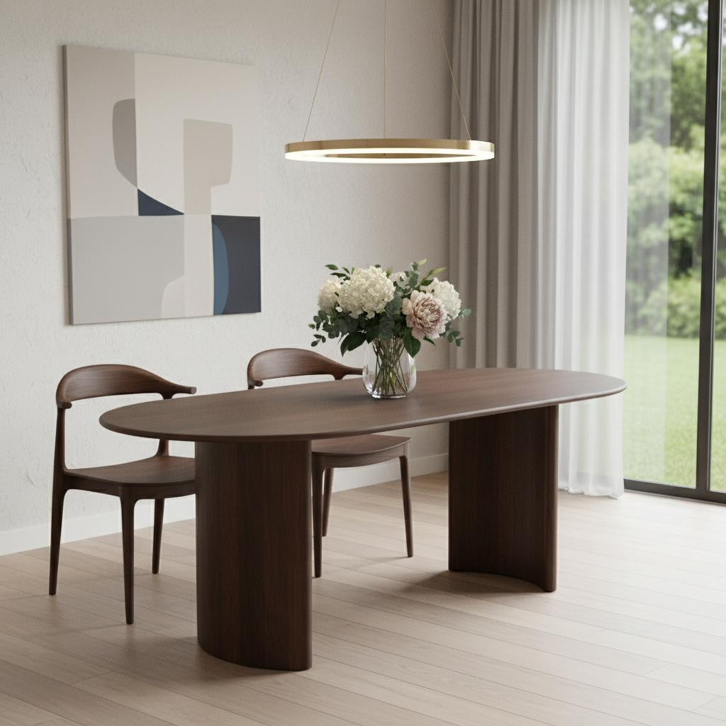 66" Brown Solid Wood Double Pedestal Base Oval Dining Table Default Title