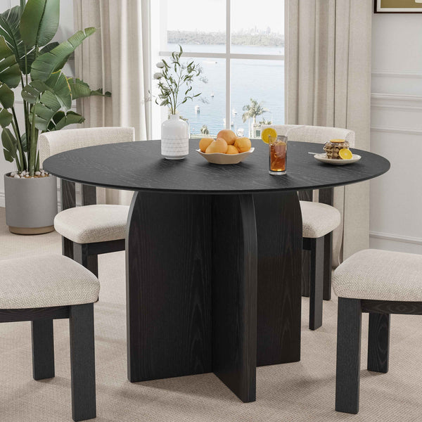 45" Black Solid Wood Pedestal Base Round Top Dining Table