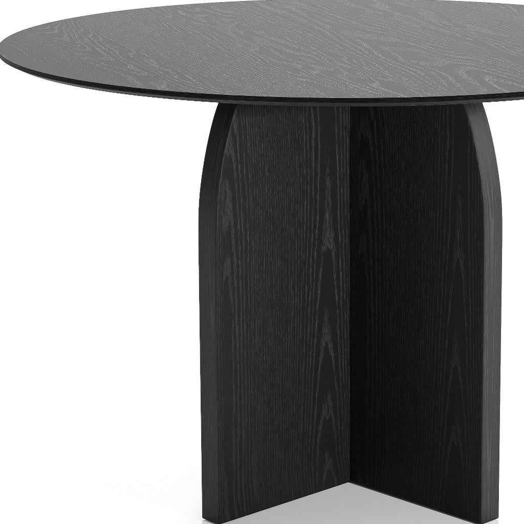 45" Black Solid Wood Pedestal Base Round Top Dining Table