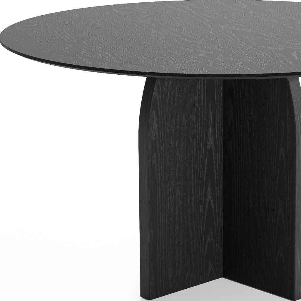 52" Black Solid Wood Pedestal Base Round Top Dining Table