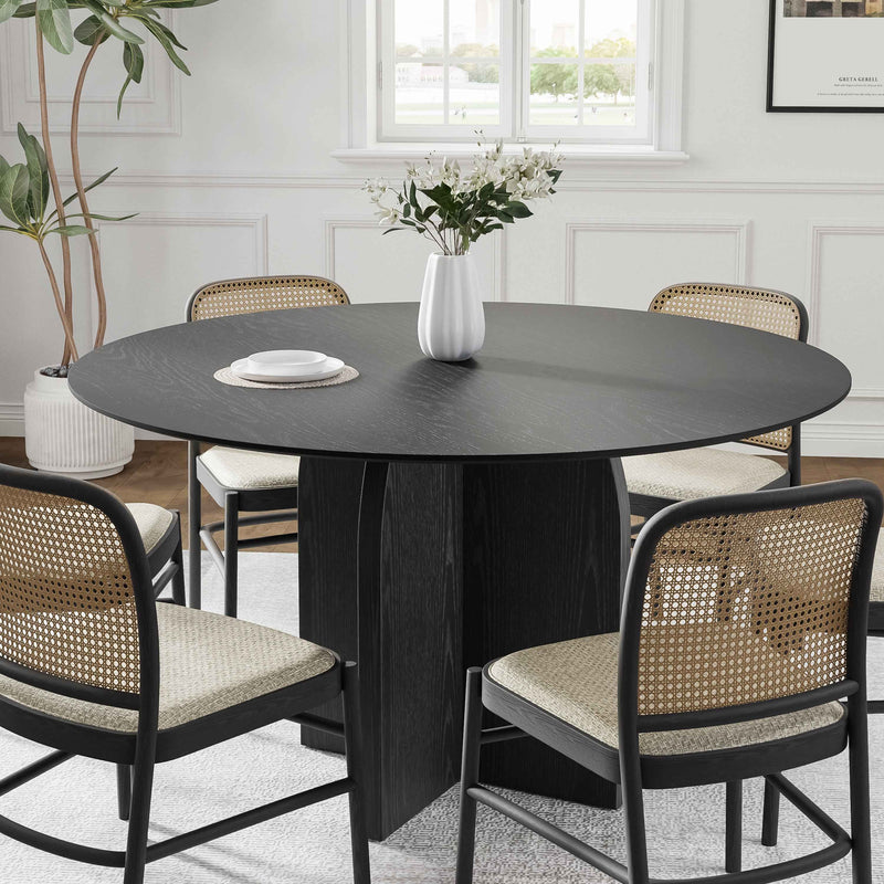 52" Black Solid Wood Pedestal Base Round Top Dining Table