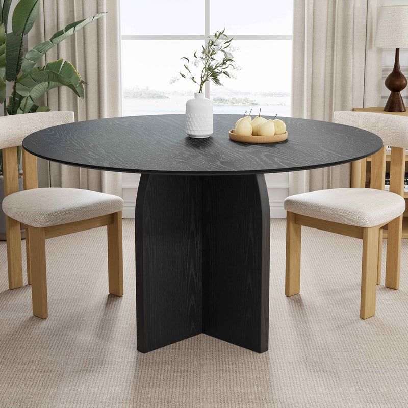 52" Black Solid Wood Pedestal Base Round Top Dining Table
