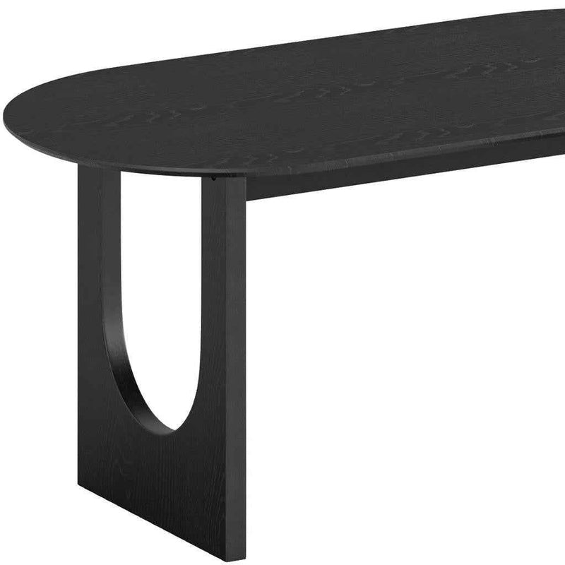 67" Black Solid Wood Mirrored Double Pedestal Base Oval Dining Table