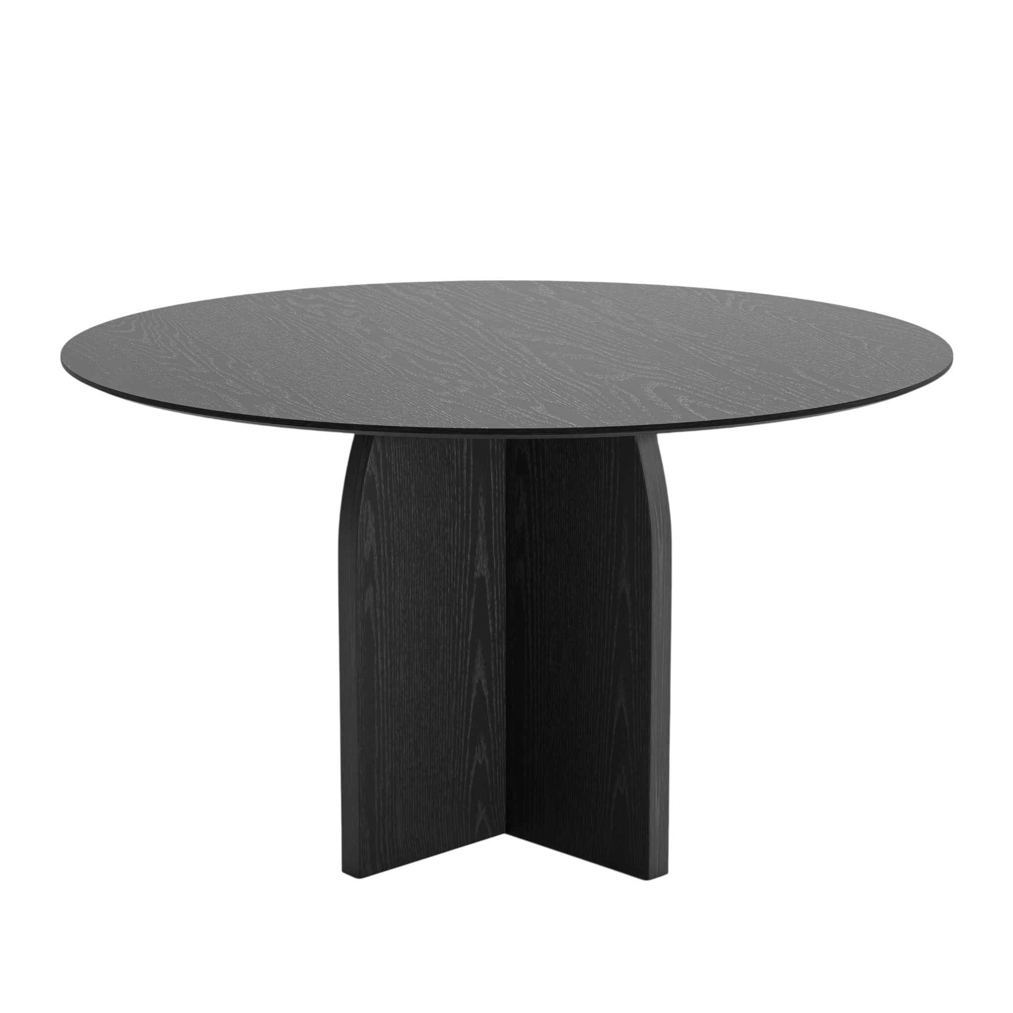 52" Black Solid Wood Pedestal Base Round Top Dining Table