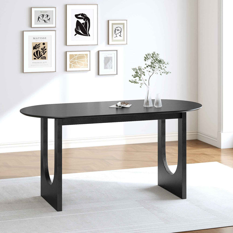 67" Black Solid Wood Mirrored Double Pedestal Base Oval Dining Table