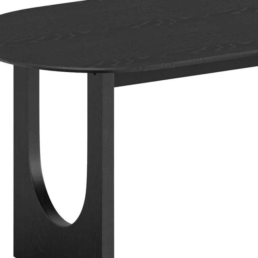 67" Black Solid Wood Mirrored Double Pedestal Base Oval Dining Table
