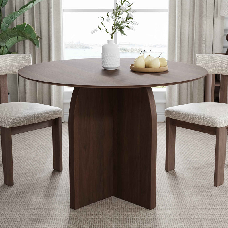42" Brown Solid Wood Pedestal Base Round Top Dining Table