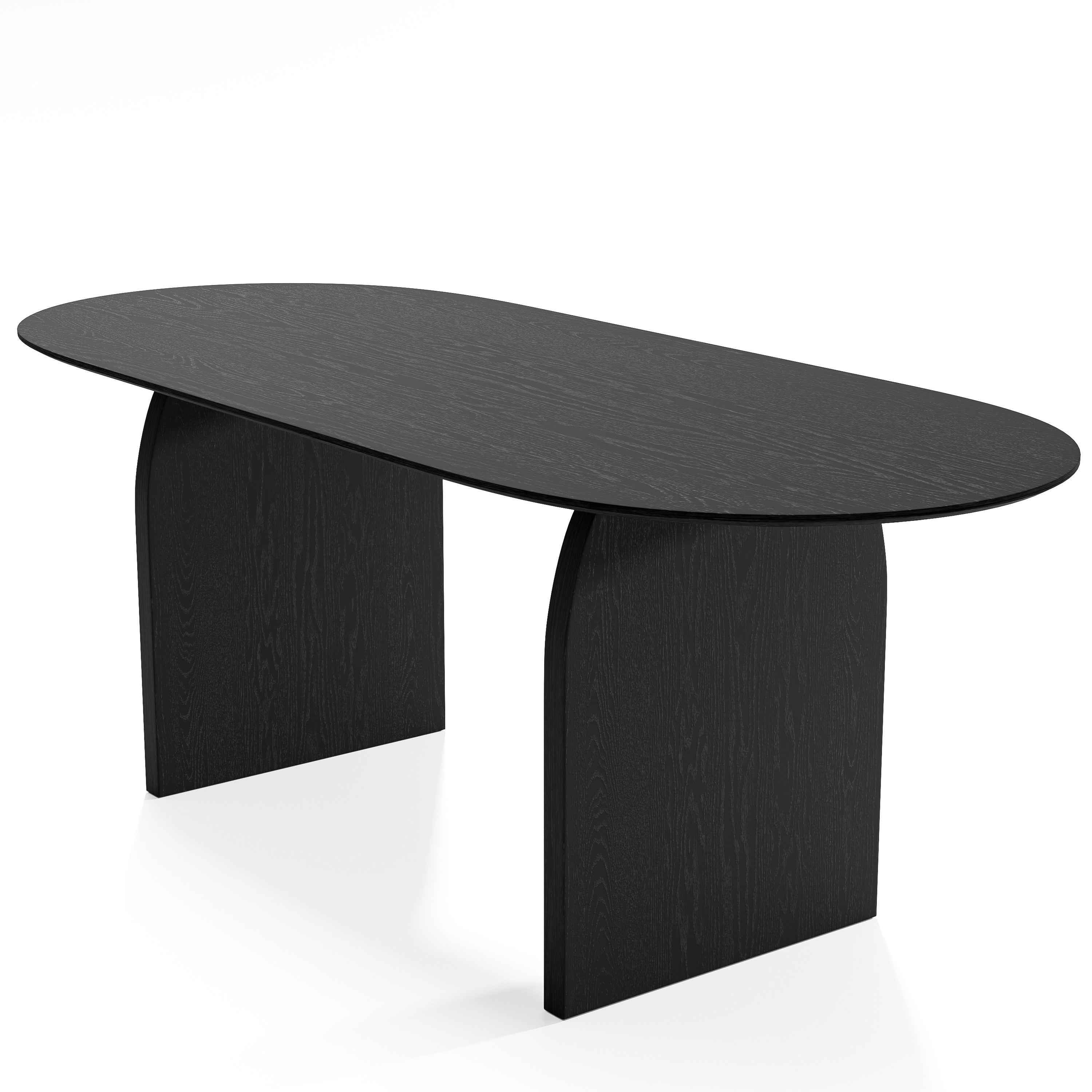 79" Black Solid Wood Mirrored Double Pedestal Base Oval Dining Table