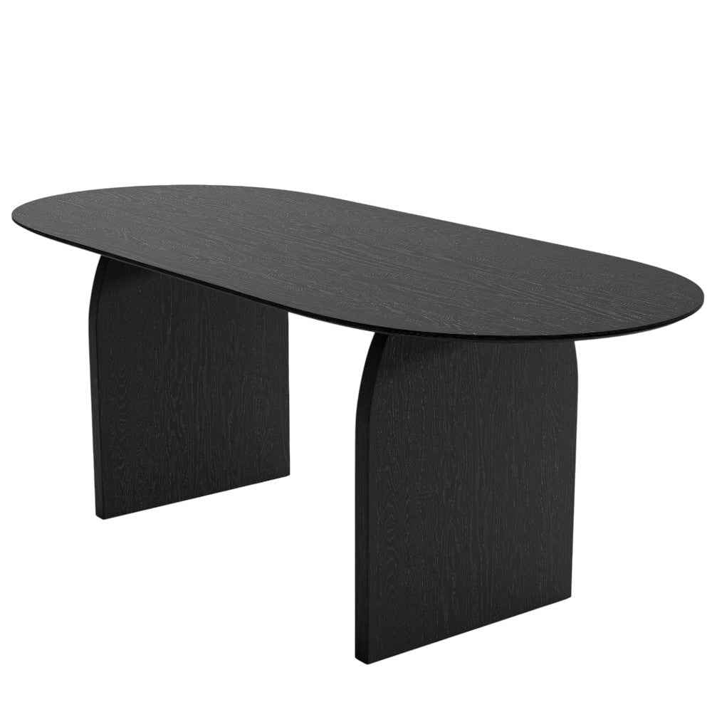 79" Black Solid Wood Mirrored Double Pedestal Base Oval Dining Table