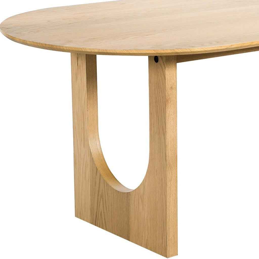 79" Natural Solid Wood Mirrored Double Pedestal Base Oval Dining Table