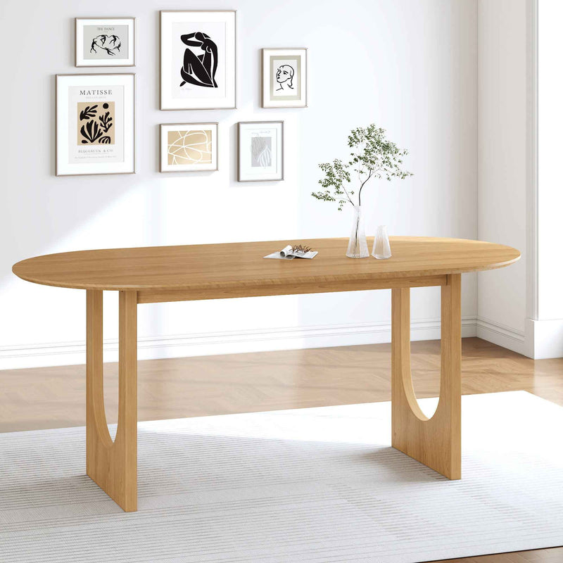 79" Natural Solid Wood Mirrored Double Pedestal Base Oval Dining Table