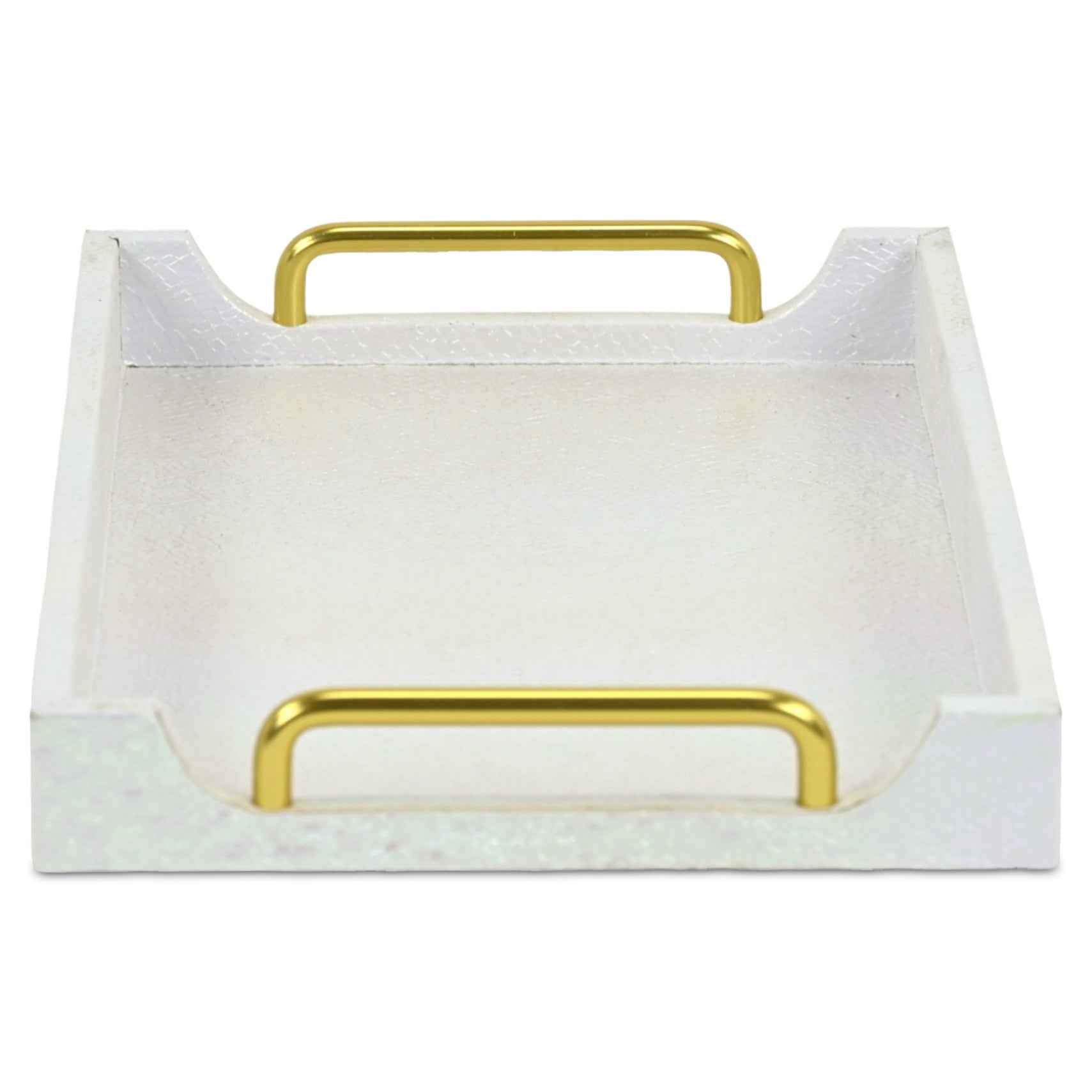 16" White Handmade Serving Tray With Handles