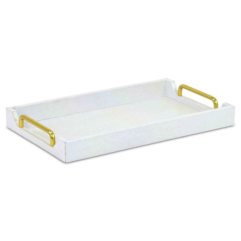16" White Handmade Serving Tray With Handles