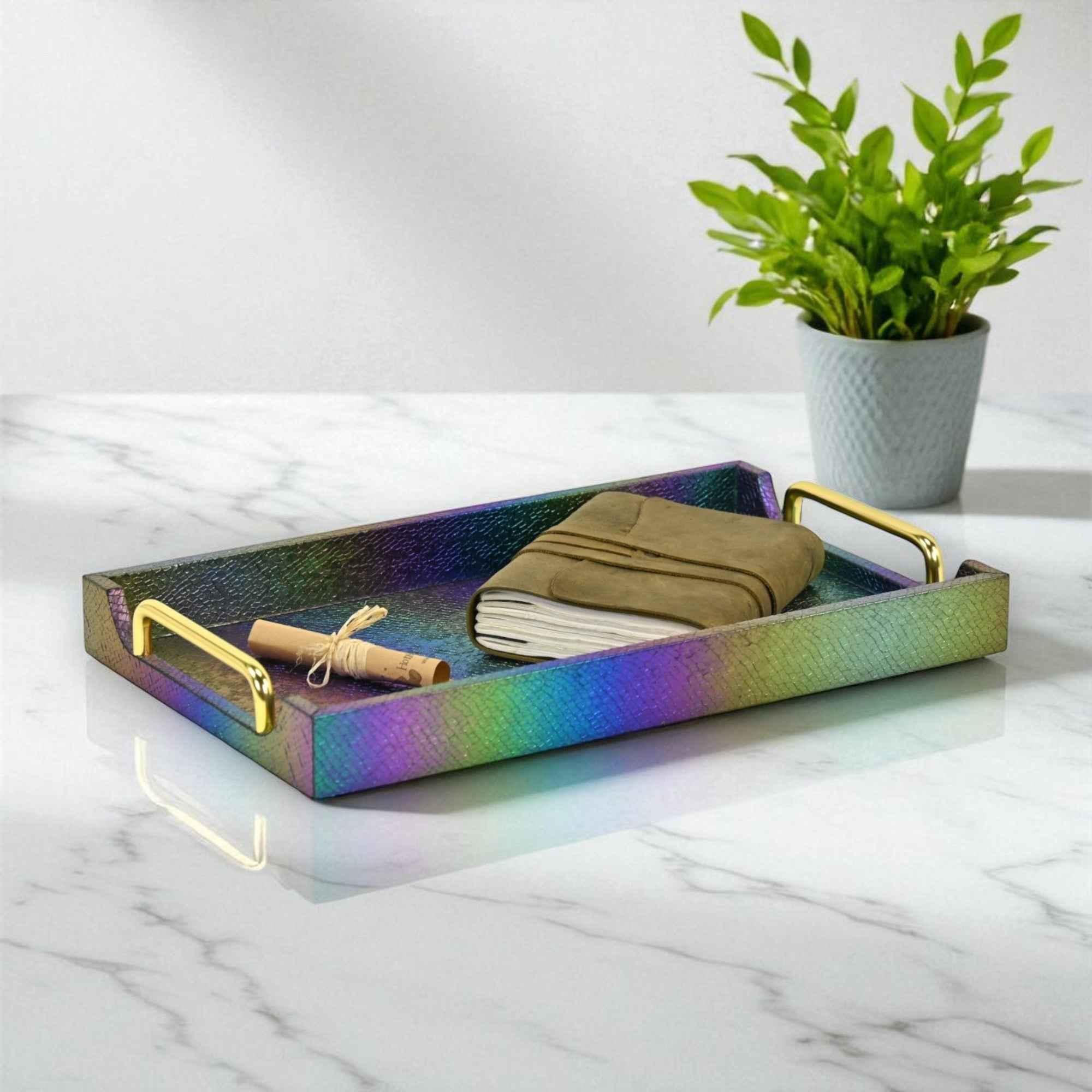 16" Rainbow Handmade Serving Tray With Handles