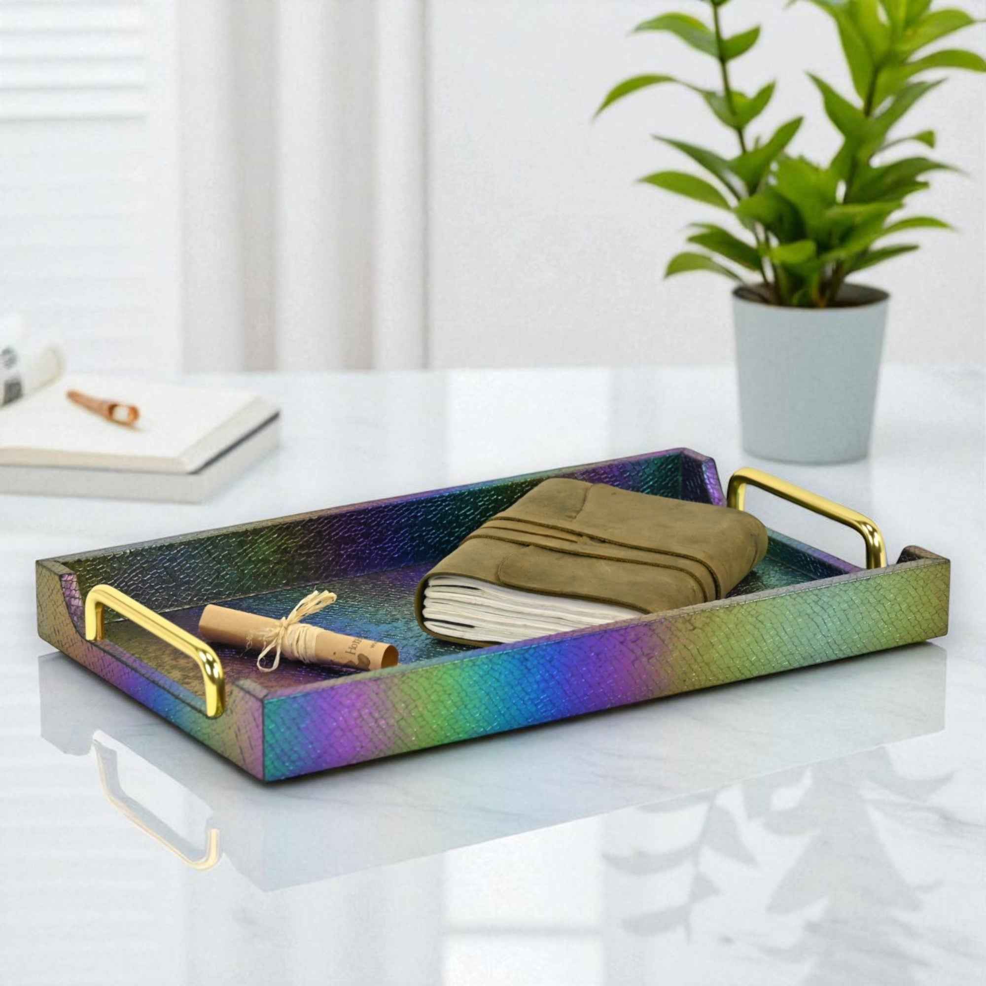 16" Rainbow Handmade Serving Tray With Handles
