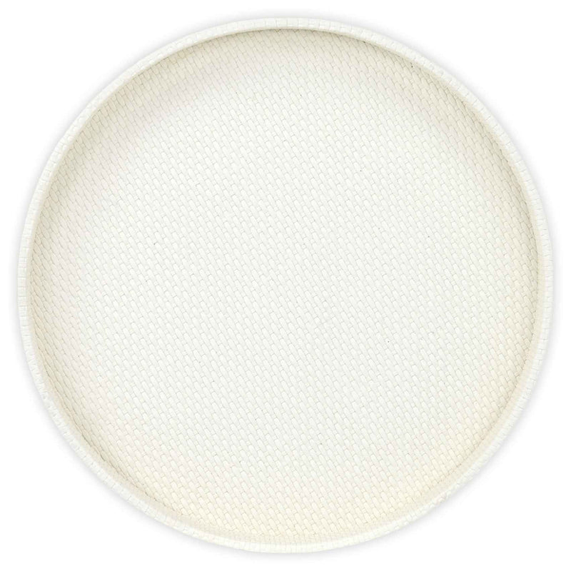 15" White Handmade Round Serving Tray