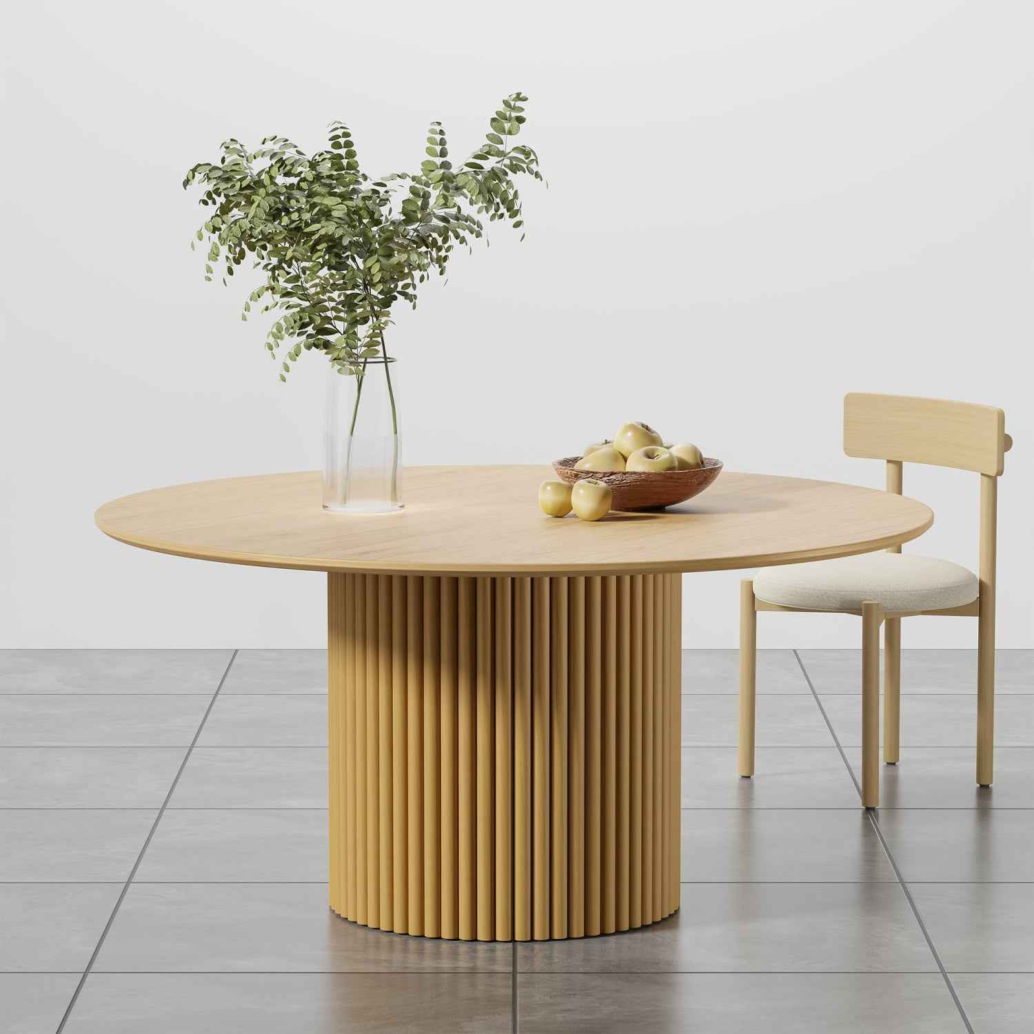 60" Natural Wood Pedestal Base Round Top Dining Table