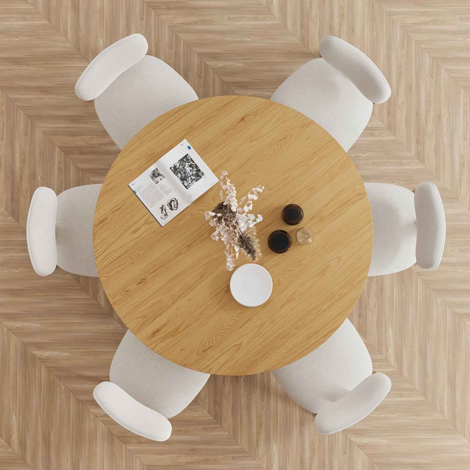 60" Natural Wood Pedestal Base Round Top Dining Table